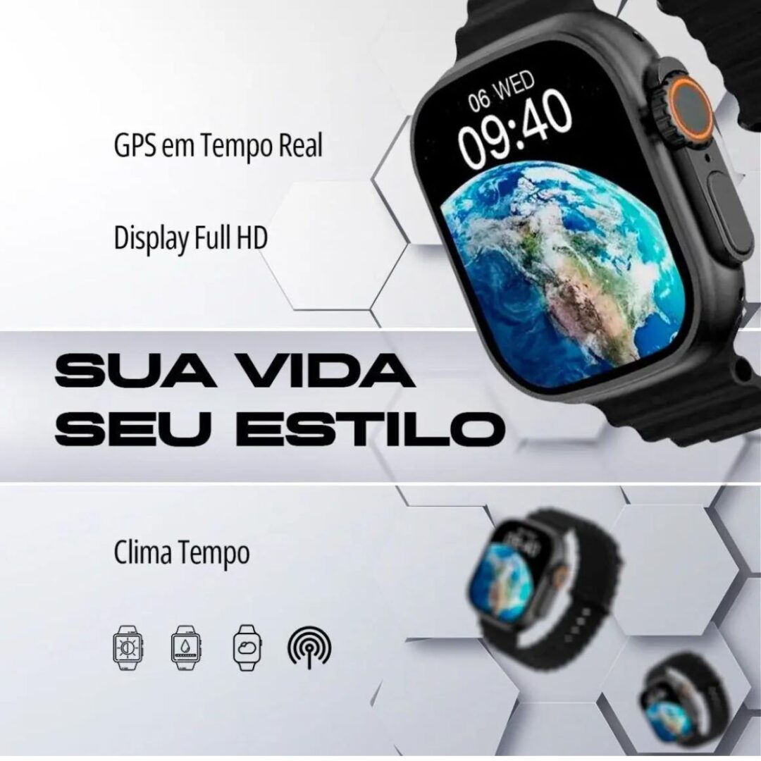Relógio Smartwatch HW9 Ultra 2 Bluetooth com Tela Grande, Notificações e Pulseira Esportiva - Imagem 8