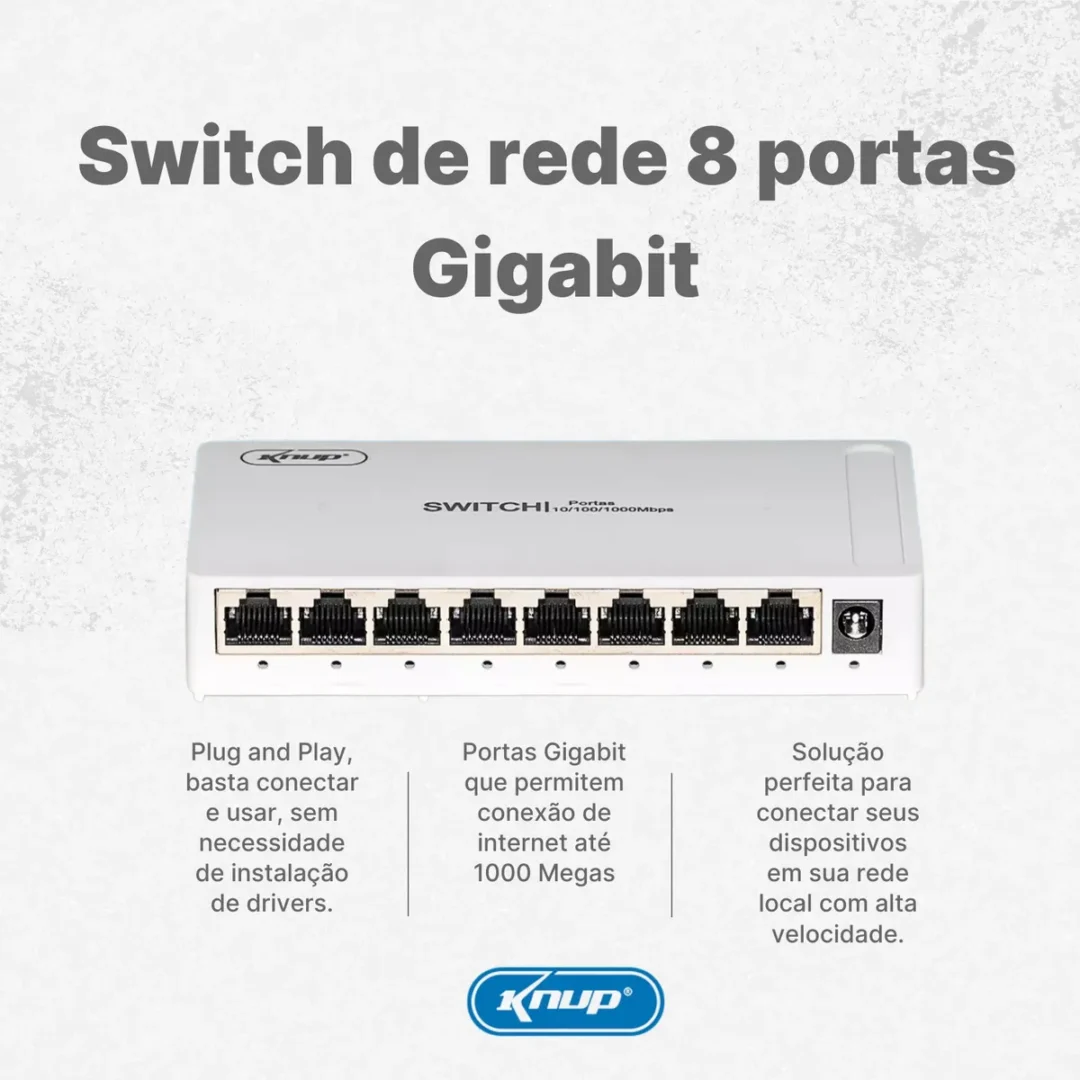 🔌 Switch Hub 8 Portas Gigabit 10/100/1000 Mbps KP-SW106 – Alta Velocidade e Estabilidade para sua Rede - Imagem 2