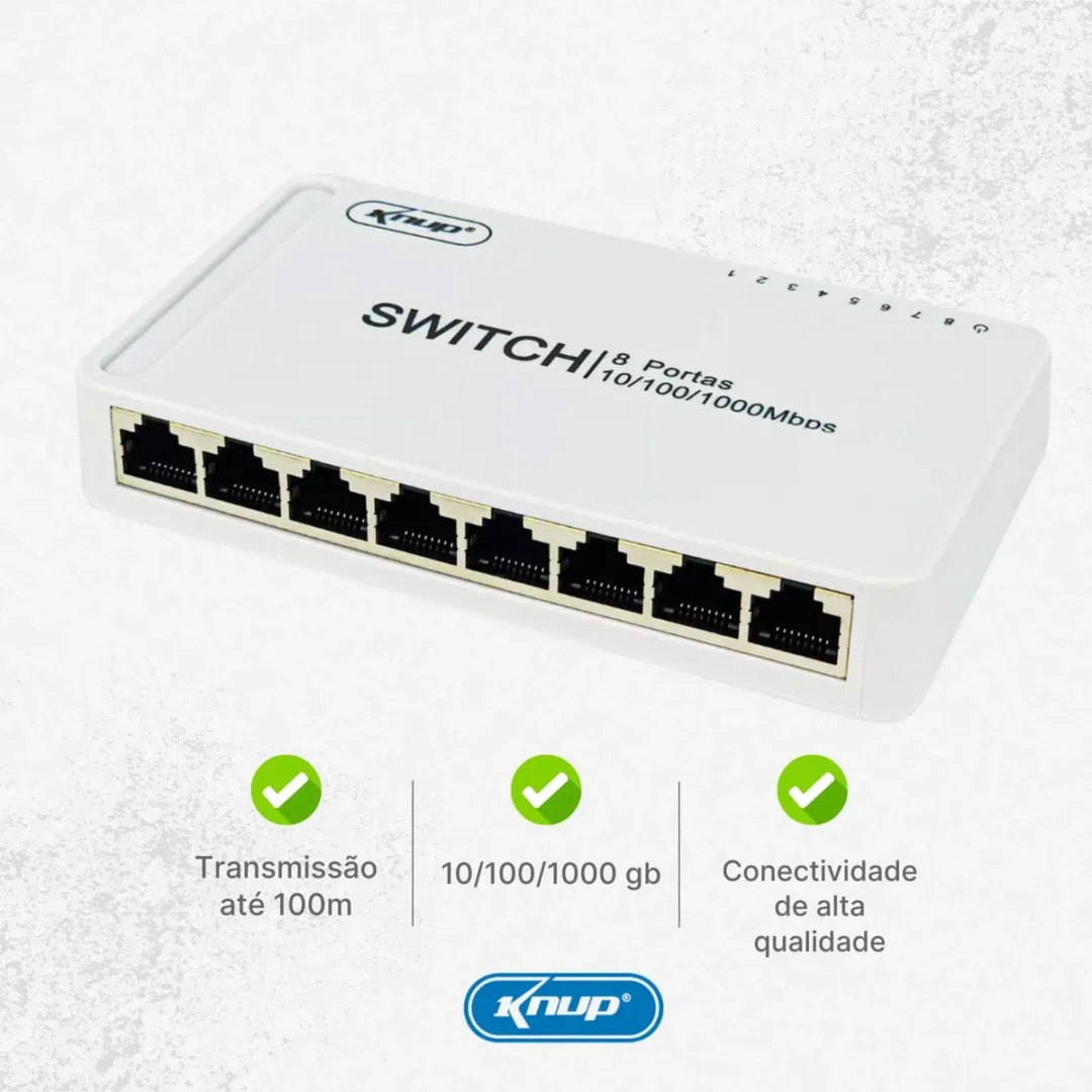 🔌 Switch Hub 8 Portas Gigabit 10/100/1000 Mbps KP-SW106 – Alta Velocidade e Estabilidade para sua Rede - Imagem 4