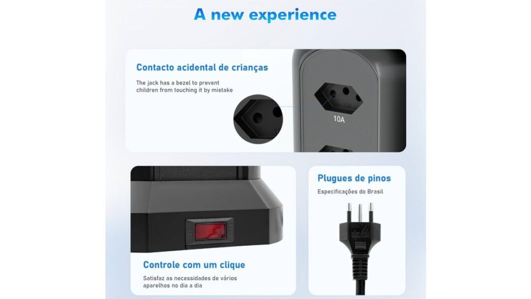 🔌 Extensão Torre Coibeu com 9 Tomadas, 4 USB e 2 Type-C – Alta Potência, Design Giratório e Proteção Total - Imagem 4