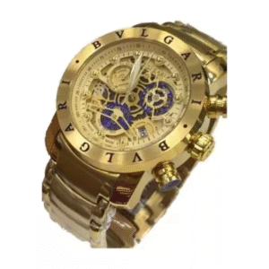 Relogio Bvg Skeleton Luxo Aço Inoxidável Brilhante Dourado