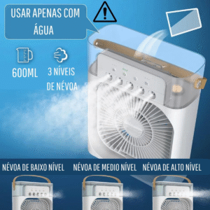 Ventilador Portátil grande de mesa Umidificador Climatizador Led Água e Gelo 3 Velocidades Led - Imagem 6