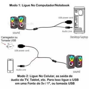 Gamer Caixinha Usb Com Luzes Caixa De Som Pc - Imagem 5