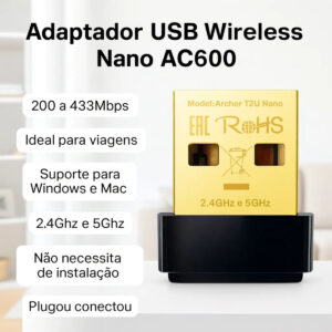 Adaptador Usb Wi-fi T2u Nano Tp-link Ac600 Archer Dual Band - Imagem 2