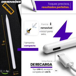 Caneta Stylus Universal Alta Precisão Para Tablet Android Ios Branco - Imagem 4
