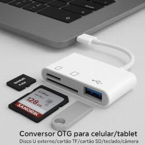 Leitor De Cartão SD USB C Para TF Adaptador Multiporta 3 Em 1 iPhone iPad MacBook Galaxy Laptop - Imagem 2