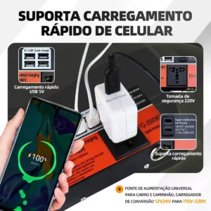 Inversor De Potência Para Carro 12v/24v 110v/220v 4 Usb 200w - Imagem 8