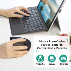 Mouse Sem Fio Vertical Ergonômico Gamer Recarregavel 2.4 Usb Cor Preto - Imagem 4