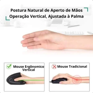 Mouse Sem Fio Vertical Ergonômico Gamer Recarregavel 2.4 Usb Cor Preto - Imagem 6