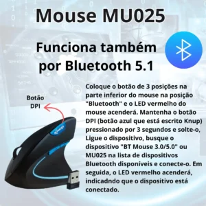 Mouse Sem Fio Vertical Ergonômico Gamer Recarregavel 2.4 Usb Cor Preto - Imagem 8
