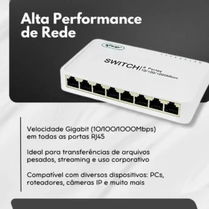 Switch 8 Portas Gigabit Rede 10/100/1000mbps Hub Rj45 Bivolt - Imagem 3