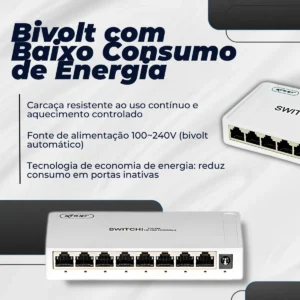 Switch 8 Portas Gigabit Rede 10/100/1000mbps Hub Rj45 Bivolt - Imagem 5