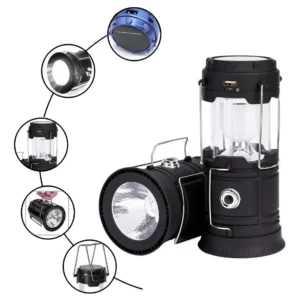 Lanterna Recarregável Led Lampião Solar Camping Pesca Cor Preto - Imagem 7