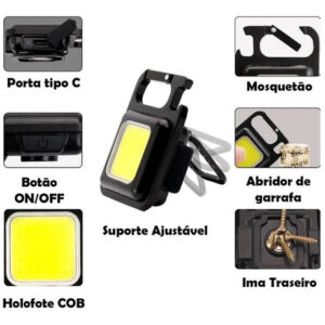 Mini Lanterna Chaveiro Portátil Usb Abridor Garrafas - Imagem 10