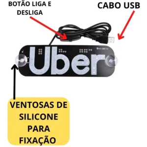 Placa Carro Led De Aplicativo Uber Botão Liga Desliga - Imagem 2