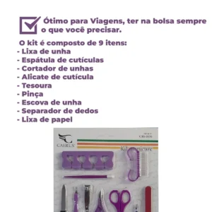 Kit Manicure Tesoura Alicate Lixa Pinça Cortador Caerus - Imagem 4