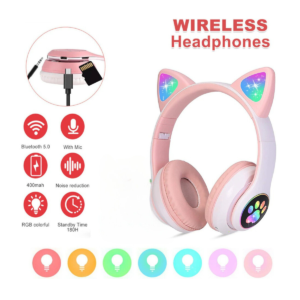 Fone De Ouvido Bluetooth Orelha Gatinho Infantil Led Sem Fio - Imagem 6