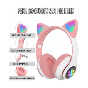 Fone De Ouvido Bluetooth Orelha Gatinho Infantil Led Sem Fio - Imagem 4