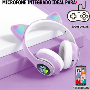 Fone De Ouvido Bluetooth Orelha Gatinho Infantil Led Sem Fio - Imagem 5