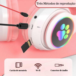 Fone De Ouvido Bluetooth Orelha Gatinho Infantil Led Sem Fio - Imagem 9