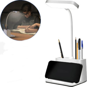 Mini Luminaria De Mesa Flexível 3 Cor Led Abajur Sem Fio Com Porta Caneta E Celular