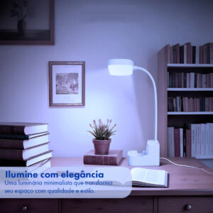 Mini Luminaria De Mesa Flexível 3 Cor Led Abajur Sem Fio Com Porta Caneta E Celular - Imagem 3