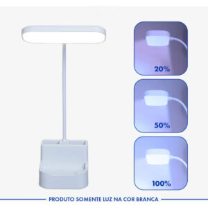 Mini Luminaria De Mesa Flexível 3 Cor Led Abajur Sem Fio Com Porta Caneta E Celular - Imagem 7