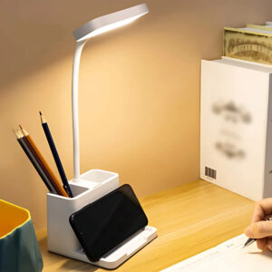 Mini Luminaria De Mesa Flexível 3 Cor Led Abajur Sem Fio Com Porta Caneta E Celular - Imagem 8