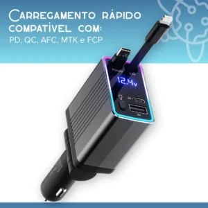 Carregador Veicular Turbo 120w 4 Em 1 Cabo Lightning Tipo C - Imagem 2