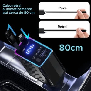 Carregador Veicular Turbo 120w 4 Em 1 Cabo Lightning Tipo C - Imagem 3