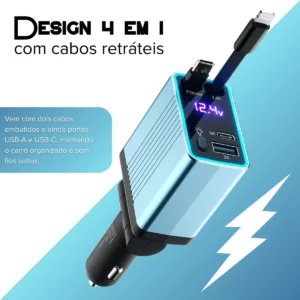 Carregador Veicular Turbo 120w 4 Em 1 Cabo Lightning Tipo C - Imagem 5