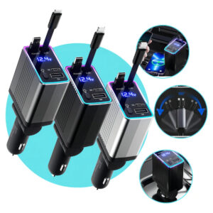 Carregador Veicular Turbo 120w 4 Em 1 Cabo Lightning Tipo C - Imagem 1