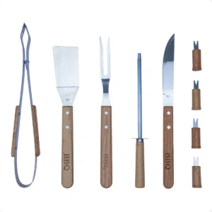 Kit Churrasco Inox Madeira 9 Pçs + Bolsa Utensílios Cozinha - Imagem 4