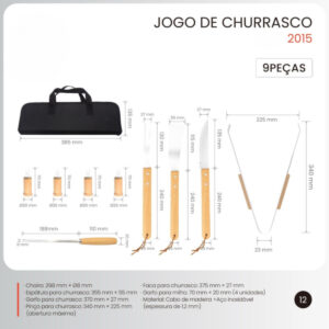 Kit Churrasco Inox Madeira 9 Pçs + Bolsa Utensílios Cozinha - Imagem 7