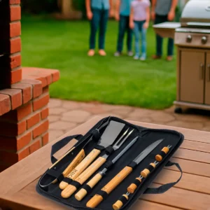 Kit Churrasco Inox Madeira 9 Pçs + Bolsa Utensílios Cozinha - Imagem 8