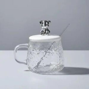 Caneca De Vidro Bear Ursinho Com Tampa E Colher Cor Transparente - Imagem 6