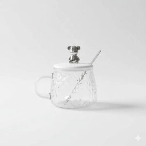 Caneca De Vidro Bear Ursinho Com Tampa E Colher Cor Transparente - Imagem 1
