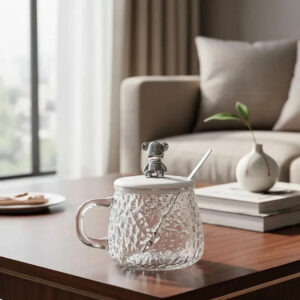 Caneca De Vidro Bear Ursinho Com Tampa E Colher Cor Transparente - Imagem 4