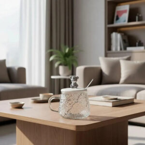 Caneca De Vidro Bear Ursinho Com Tampa E Colher Cor Transparente - Imagem 5