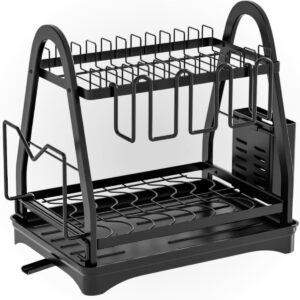 Escorredor De Louça 2 Andares Inox Preto C/ Drenagem 360°