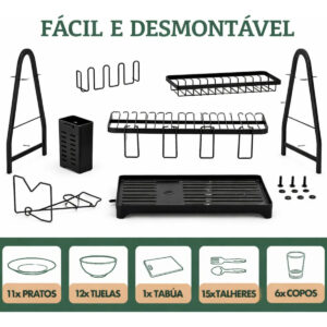 Escorredor De Louça 2 Andares Inox Preto C/ Drenagem 360° - Imagem 4