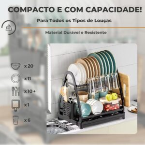 Escorredor De Louça 2 Andares Inox Preto C/ Drenagem 360° - Imagem 5