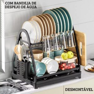 Escorredor De Louça 2 Andares Inox Preto C/ Drenagem 360° - Imagem 8