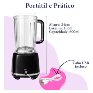 Liquidificador Portátil Recarregável Potente 600ml Pequeno - Imagem 3