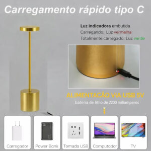Luminária De Mesa Led Abajur Touch Dimmer Recarregável Usb - Imagem 2