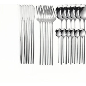 Conjunto De Talheres De Aço Luxo Inoxidável 24pcs Faqueiros Cor Prata - Imagem 3
