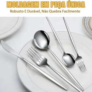 Conjunto De Talheres De Aço Luxo Inoxidável 24pcs Faqueiros Cor Prata - Imagem 5