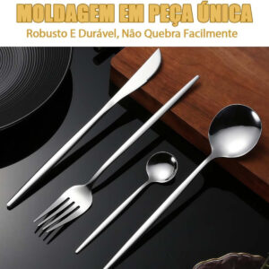 Conjunto De Talheres De Aço Luxo Inoxidável 24pcs Faqueiros Cor Prata - Imagem 7