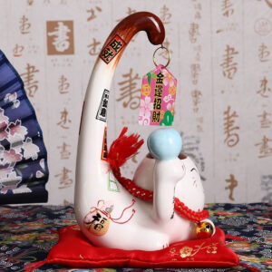 Gato da Sorte Maneki Neko Porcelana Calda Longa Almofada - Imagem 5