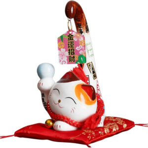 Gato da Sorte Maneki Neko Porcelana Calda Longa Almofada - Imagem 2
